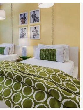 QUEEN Duvet/Shams  Set Green Scroll 100% Cotton  ~ Pacific Home Fashion